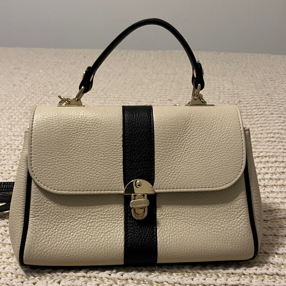Borse in Pelle Italian Chic Cream and Black Leather Satchel